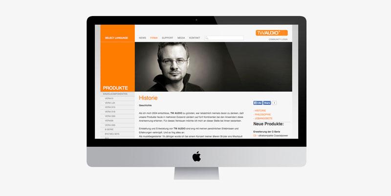 75a gestaltet die Website von TW AUDiO in Ludwigsburg